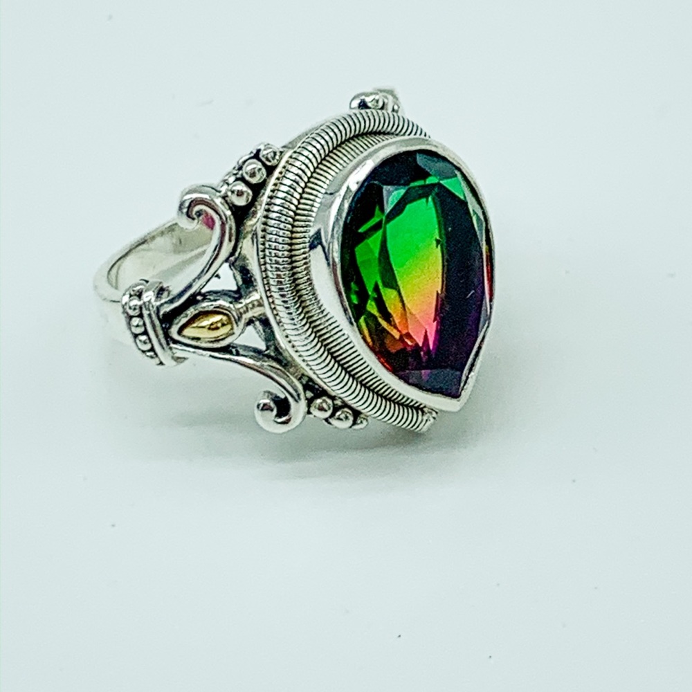 Sterling Silver Watermelon Quartz Triplet Ring